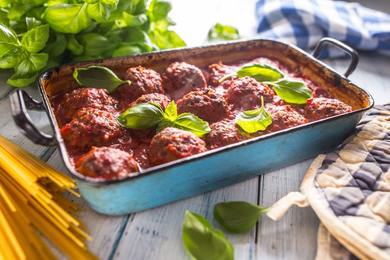 Soutzoukakia / Greek Baked Meatballs in Tomato Sauce